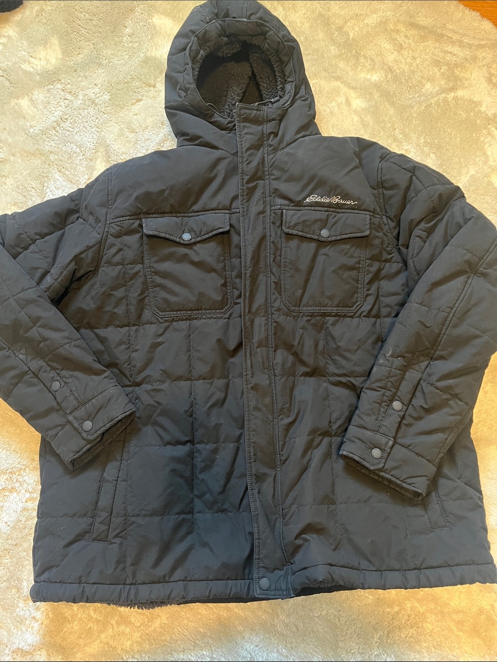 Eddie Bauer Black Hooded Quilted Puffer Coat